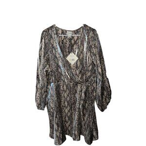 Women's Ava & Viv Brown Black Leopard Print L/S Midi Dress Size 2X plunge neck